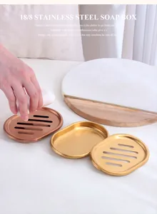 Detail of 304 stainless steel double-layer soap dish with brushed gold and rose gold finish