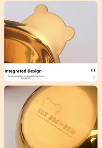 Detail of bear-shaped gold stainless steel sauce dish with SUS 304 laser engraving