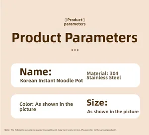 Specifications chart for the 304 stainless steel Korean noodle pot with dimensions