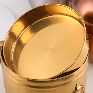 Golden double-layer 304 stainless steel lunch box with lid and handle for students