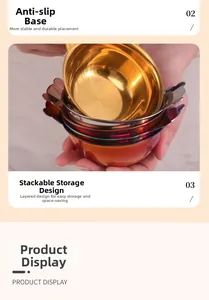 Detail showing non-slip bottom and stackable design of stainless steel sauce cups