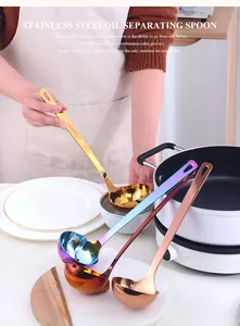 Detail showing high-quality stainless steel oil separator spoons in gold and rose gold finishes