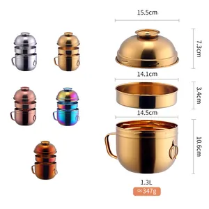 304 stainless steel double-layer 1.3L lunch box set with handle and divided tray