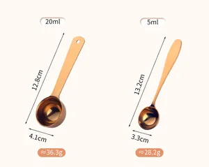 Detail showing 5ml and 20ml stainless steel measuring spoons with exact size specifications
