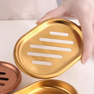Modern gold and rose gold 304 stainless steel slotted soap dish with brushed finish