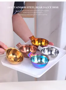 Macro view of teddy bear shaped 304 stainless steel sauce dipping bowls in various colors