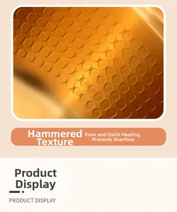 Macro shot of hammered gold metal surface for fast heat and even cooking pot