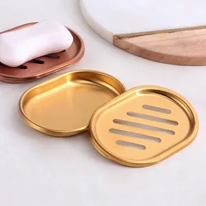 Minimalist double-layer 304 stainless steel soap dish with drainage in gold finish