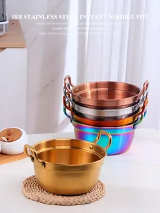 Stack of 304 stainless steel ramen pots in gold, rose gold and silver finishes