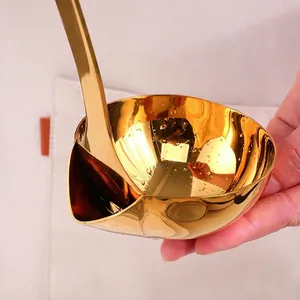 Golden 304 stainless steel oil separator spoon with long handle and mirror finish