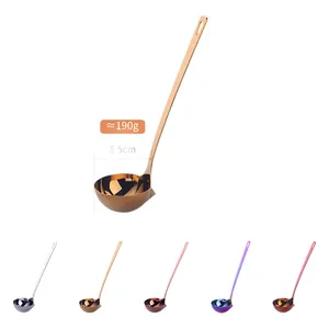 Long handle 304 stainless steel oil separator spoon in five metallic finishes