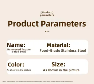 Detailed product parameters for food grade stainless steel hammered salad bowl set