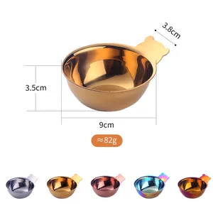 Stainless steel bear-shaped dipping bowl with dimensions and color options display