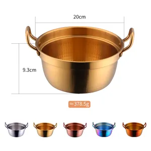 20cm Korean gold stainless steel ramen pot with double handles and hammered finish