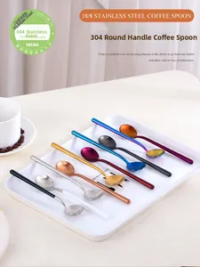 Detailed macro of assorted colorful 304 stainless steel round handle coffee spoons
