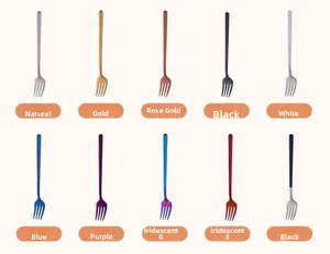 Detailed collection of 304 stainless steel dessert forks in ten various vibrant finishes