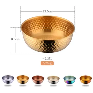 Hammered gold stainless steel salad bowl with dimensions 23.5cm wide and 2.35L capacity