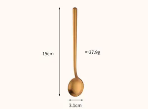 Detailansicht eines 15 cm langen mattgoldenen Kaffeelöffels aus 304 Edelstahl mit Maßen