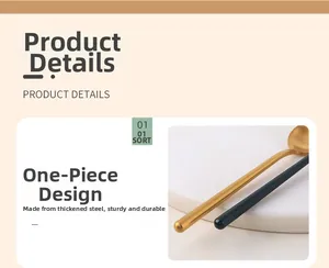 Detail of matte gold and black 304 stainless steel spoon with one-piece molding construction