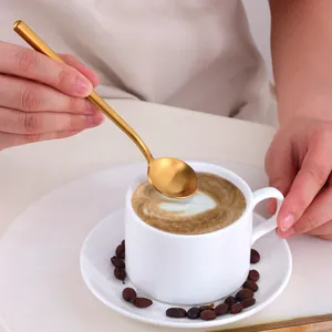 304 Edelstahl Rundgriff Kaffeelöffel Mattierter Dessertlöffel Rührlöffel Restaurant Haus Küche Tafelgeschirr Löffel