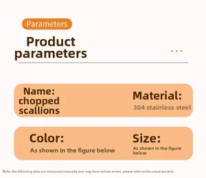 Spécifications techniques du coupe-oignon en acier inoxydable 304 avec dimensions