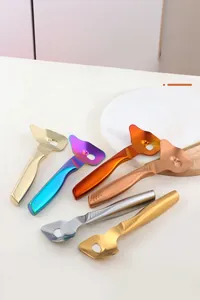 Macro view of stainless steel noodle cutters in multiple metallic plated finishes