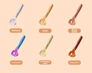 Detailed set of stainless steel tongue scrapers in six metallic colors with non-slip grips