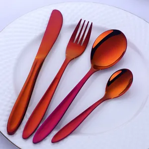 Rainbow plated stainless steel cutlery set with mirror finish four piece silverware