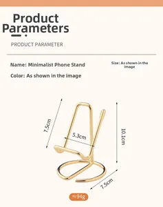 Detailed dimension layout of the gold minimalist metal phone stand with 94g weight info