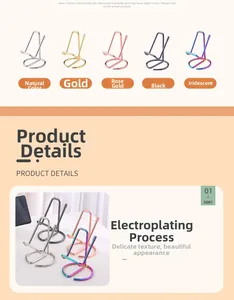 Detail of minimalist metal phone stand with electroplated finish in five distinct colors