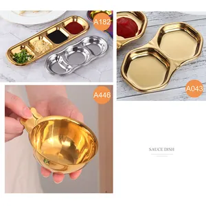 Détail de coupelles à sauce en acier inoxydable 304 avec finitions miroir or et argent