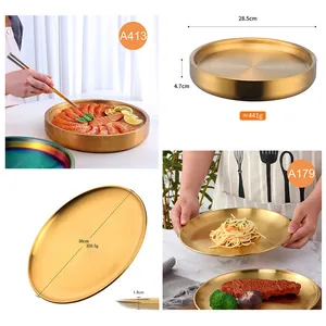 Détails des plats de service en acier inox doré 304 avec dimensions et fini brossé