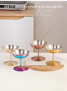 Detailed close-up of 304 stainless steel dessert cups in gold and rose gold finishes