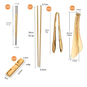 Détails des pinces, baguettes et repose-baguettes en acier inoxydable 304 doré