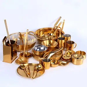 Vue détaillée du service de table doré en acier inoxydable 304 pour fondue chinoise