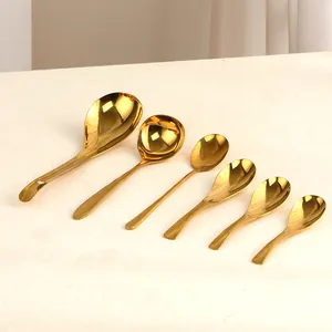 Lot de 6 cuillères à fondue chinoise en acier inoxydable doré avec fini miroir poli