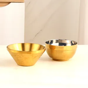 Détails de bols en acier inoxydable 304 dorés avec texture martelée et lisses