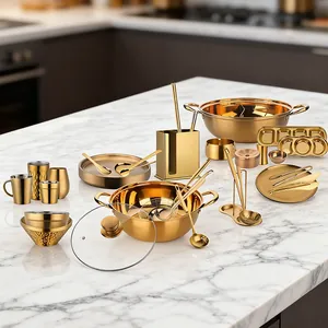 Acier Inoxydable 304 Or Fondue Chinoise Bols Martelés Louche Cuillère À Soupe Plat À Sauce Vaisselle Pour Hôtel Restaurant Maison