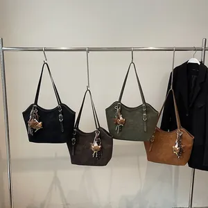 Elegant matte suede tote bags for women in four colors with cute decorative charms