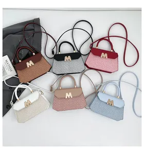 Detailed collection of vintage mini crossbody bags in six colors with V-weave patterns