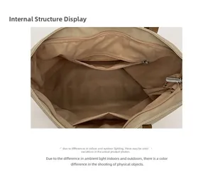Interne structuur van beige canvas draagtas met ritsvak en twee insteekvakken