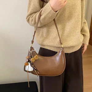 Sac hobo demi-lune marron en simili cuir avec miroir tendance et nœud léopard