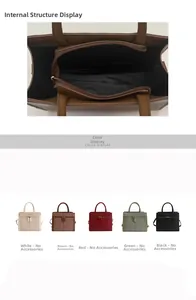 Vue détaillée des compartiments internes et affichage de cinq sacs à bandoulière colorés