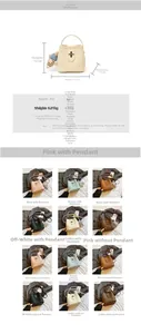 Detailed size specifications for the lychee pattern PU bucket bag showing various dimensions