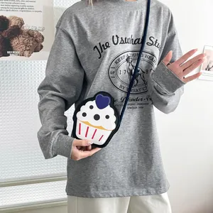 Cute cupcake crossbody bag for women with blue heart and red striped base detail