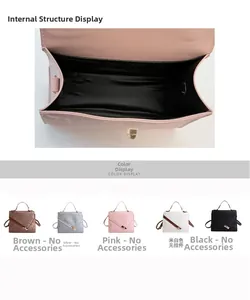 Detail showing spacious interior lining and five color options for women's crossbody bag