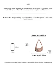 Größentabelle für Halbmondtasche aus PU-Leder mit Maßen 38cm Breite und Kapazität