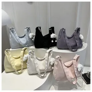 Minimalist canvas shoulder bags in six pastel colors with cute cloud pendants