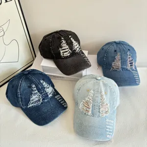 Berretto Da Baseball In Denim Invecchiato Vintage Strappato In Cotone Lavato Cappello Da Sole Regolabile Per Uomo Donna Moda Streetwear