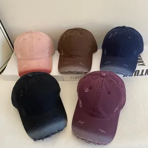 Vintage Distressed Baseball Cap For Women Washed Ripped Frayed Edge Adjustable Sun Protection Fashion Streetwear Baseball Hat